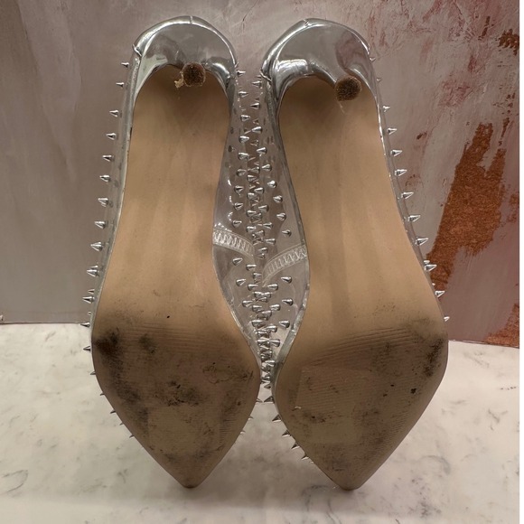 Steve Madden Vala Silver Spiked Clear  Pointed Toe Pumps Heel 9.5M Studded Punk - Picture 6 of 6